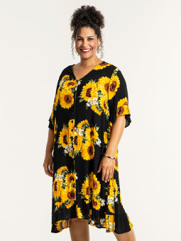 Studio SIGNE - Svart kjole med gule solsikker