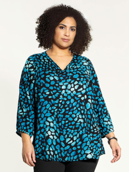 Studio EMMY - Svart bluse med petroleums mønster