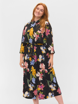 Zizzi Lang svart skjortekjole med blomsterprint