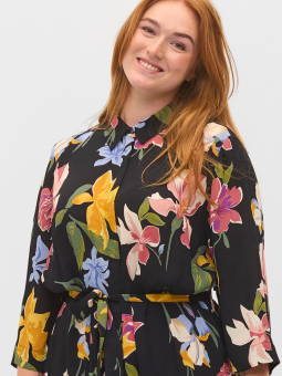 Zizzi Lang svart skjortekjole med blomsterprint